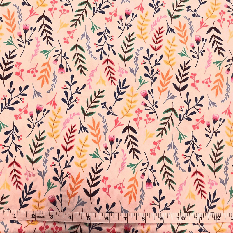 Belleboo Fabric Florals Garden of Leaves on White