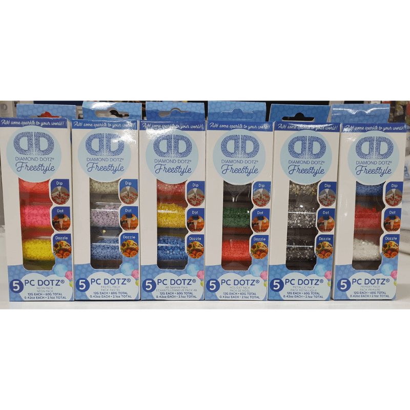 Diamond Dotz Freestyle Gems have a beautiful shimmery effect. Scratch-resistant resin dot gems feature 13 facets for a diamond-like appearance.