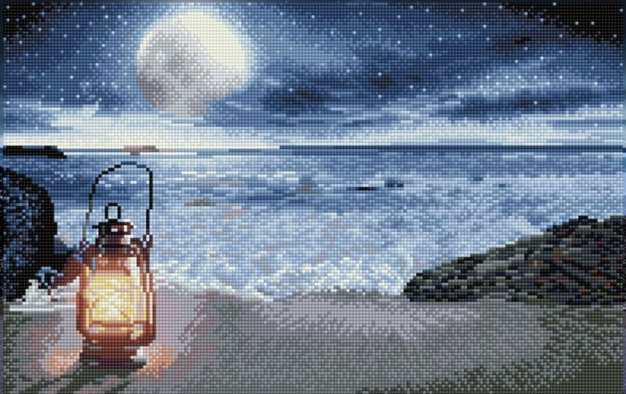 The Diamond Dotz Squares Seaside Vigil Diamond Painting Kit, Pre-Framed, FULL DRILL Complete Coverage.