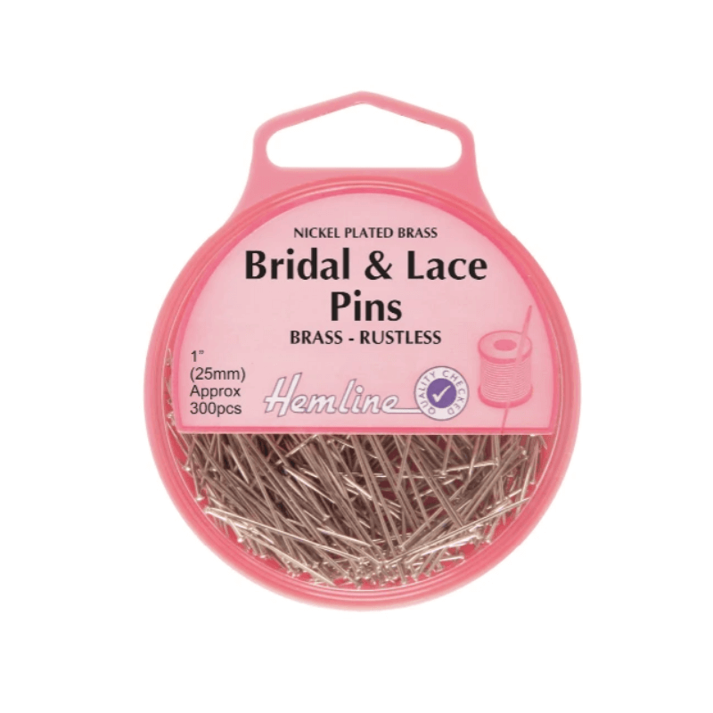 Hemline Bridal and Lace Pins - 25mm x 0.70mm 300pieces. Nickel-plated rusted brass Ideal for lacemaking and bridal wear. When a brass pin is required, use this.