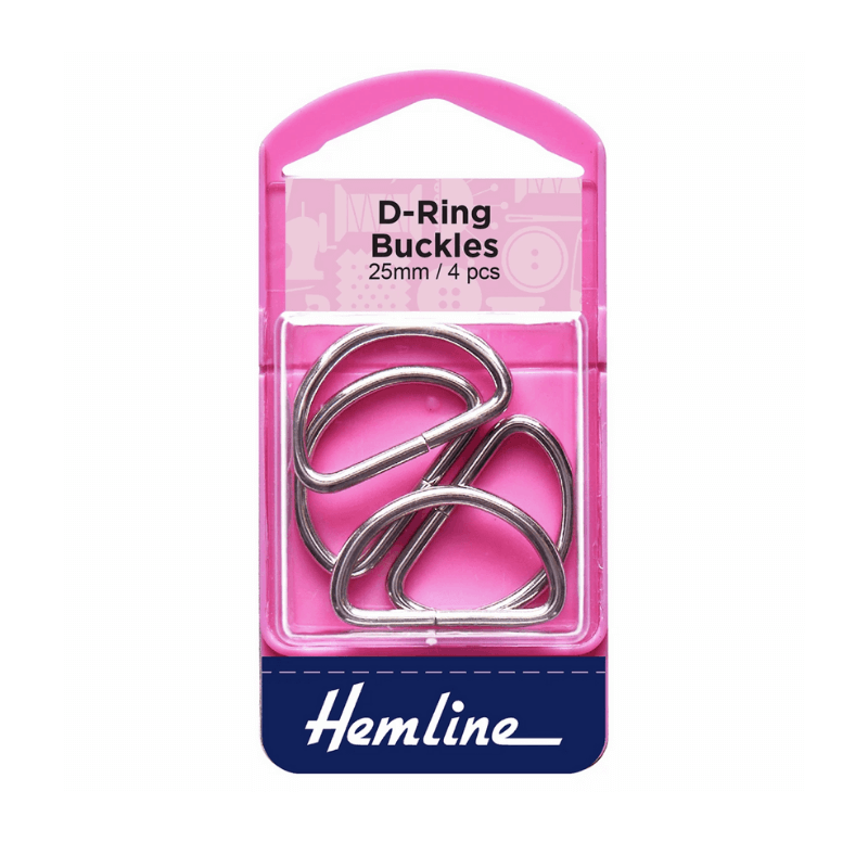 Hemline D Ring Buckles, 32mm Four pieces Silver Colour For purses, straps, and garments Adjustable ties, belts, and straps can be made with D Rings. Ideal for overalls, purses, and other such items.