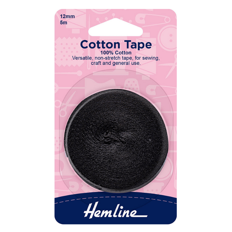 Hemline Cotton Tape Black 12mm