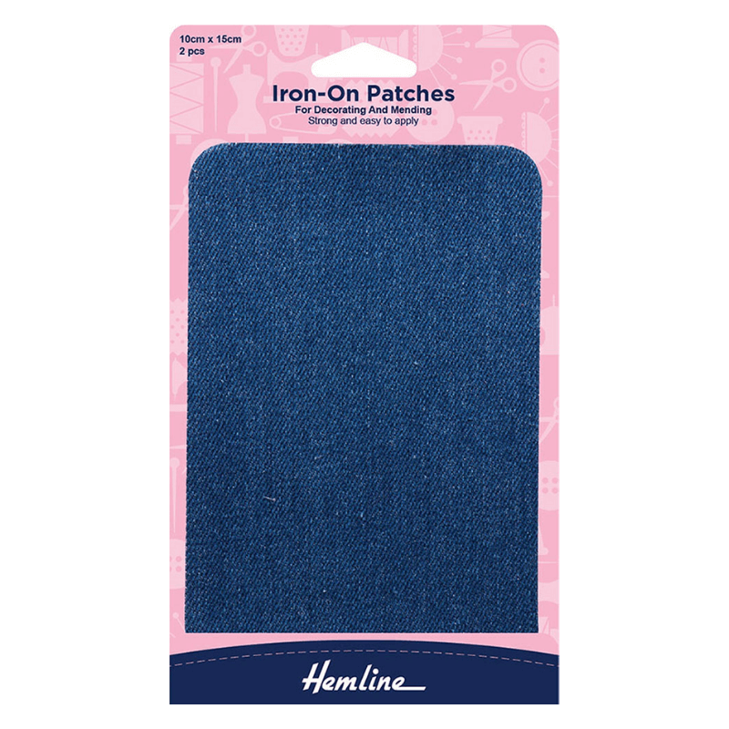 Hemline Iron-On Patches Mid Denim