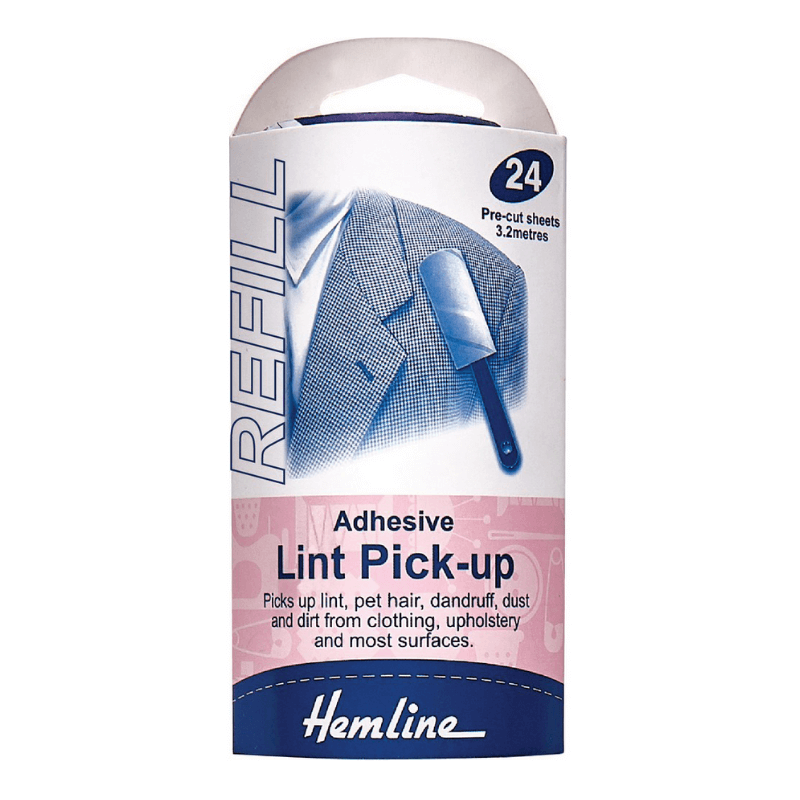 24 pre-cut sticky tear-off sheets are included in this popular no-fuss adhesive lint roll. Hemline Lint Roller Compatible (with handle). Dust, hair, and lint are picked up from clothing, upholstery, and other surfaces.