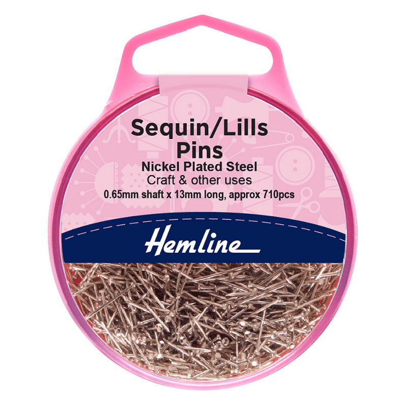 Nickel-plated steel pins of a short length, commonly used in polystyrene crafts and sequin/beadwork.