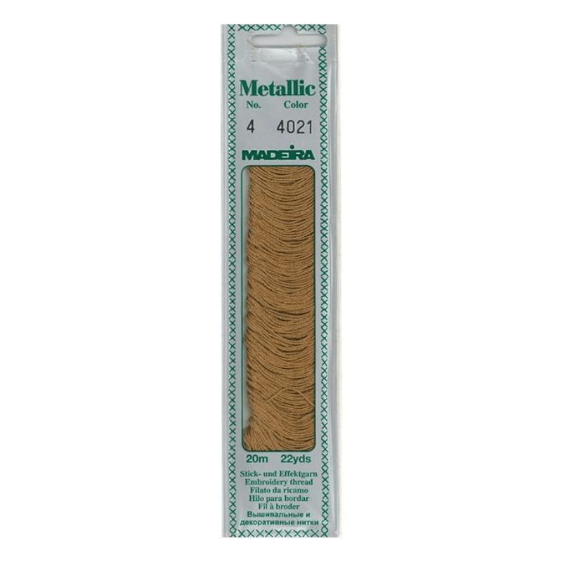 Madeira Metallic embroidery thread is very soft and supple and may be divided into four strands for easy embroidery onto different textures.