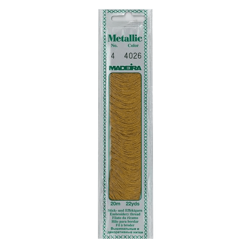 Madeira Metallic embroidery thread is very soft and supple and may be divided into four strands for easy embroidery onto different textures.