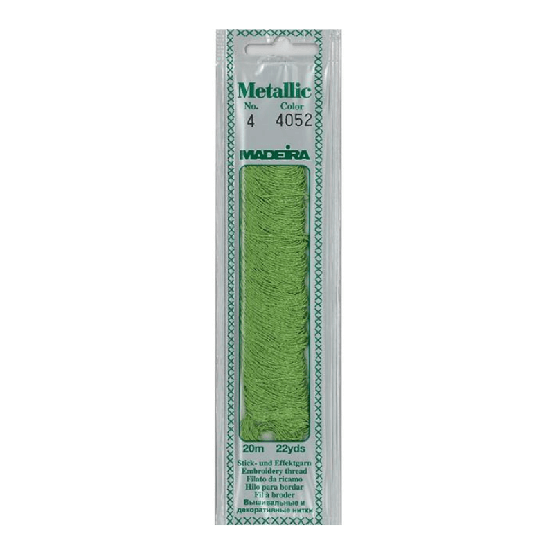 Madeira Metallic embroidery thread is very soft and supple and may be divided into four strands for easy embroidery onto different textures.