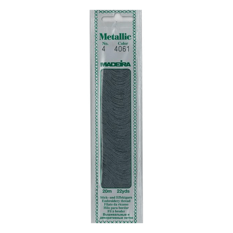 Madeira Metallic embroidery thread is very soft and supple and may be divided into four strands for easy embroidery onto different textures.