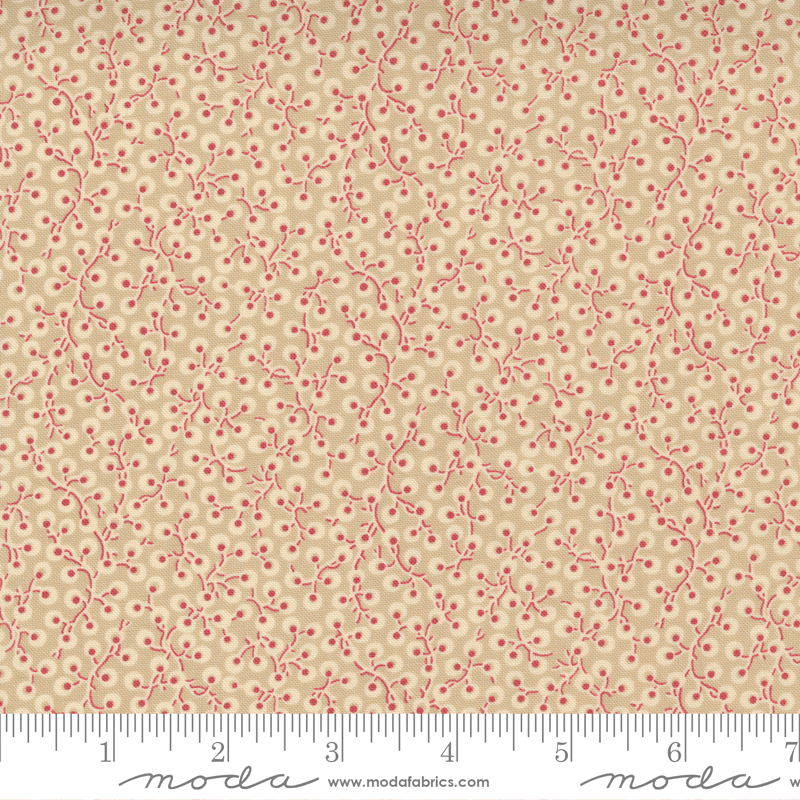 Moda Fabrics La Vie Boheme Oyster French Red Dot Vine 13907-16