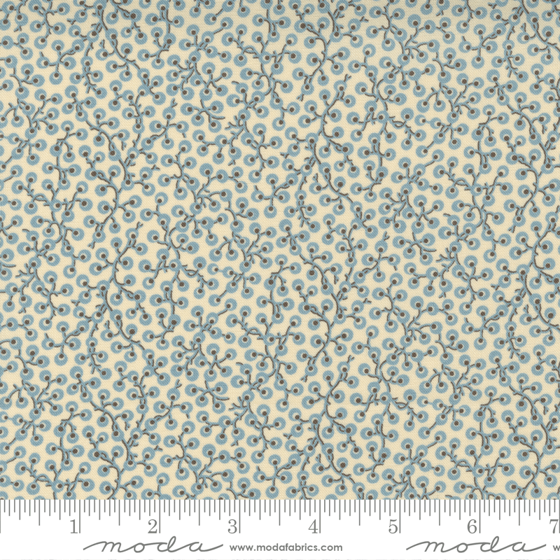 Moda Fabrics La Vie Boheme Pearl French Blue Dot Vine 13907-19