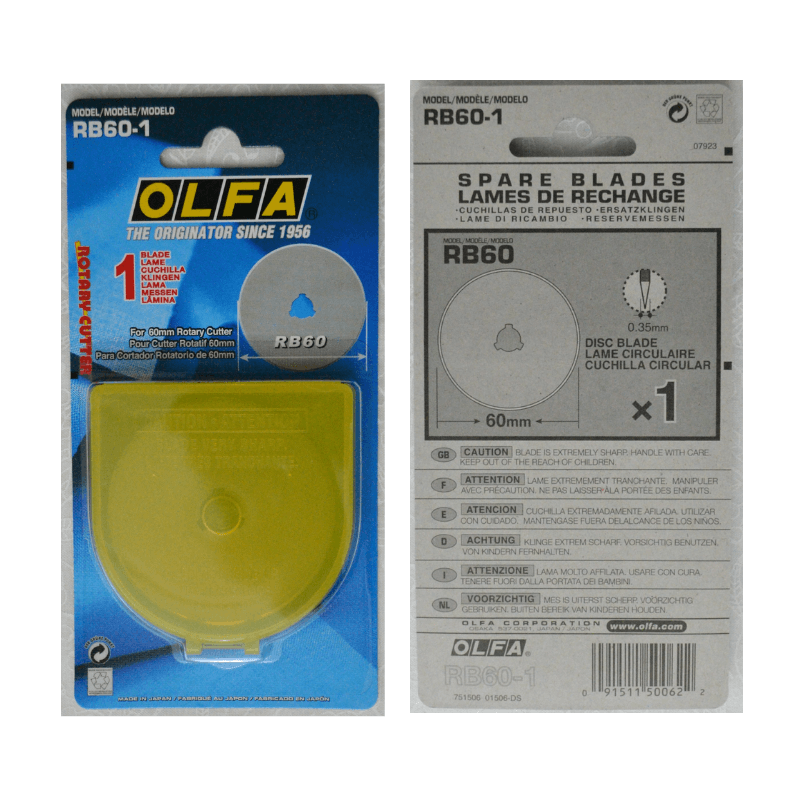 Replacement circular rotary blade for 60mm rotary cutters used in quilting, sewing, and other crafts. Up to 6 layers of fabric can be cut. For exceptional sharpness and edge retention, this blade is composed of high-quality tungsten carbide tool steel.