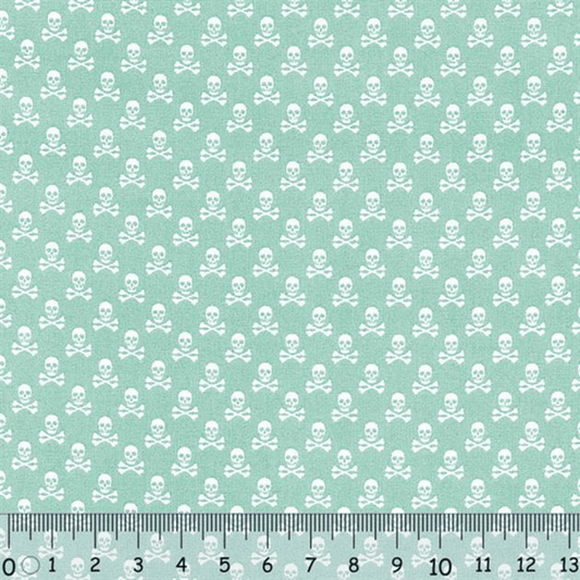 Sew Easy Skull Print Cotton Fabric Aqua