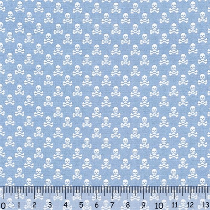 Sew Easy Skull Print Cotton Fabric Sky Blue
