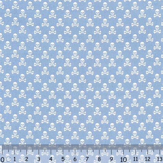 Sew Easy Skull Print Cotton Fabric Sky Blue