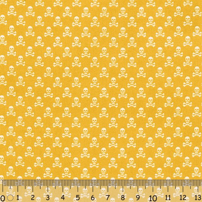 Sew Easy Skull Print Cotton Fabric Yellow Gold