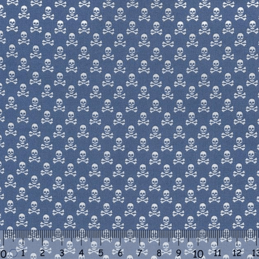 Sew Easy Skull Print Cotton Fabric Blue