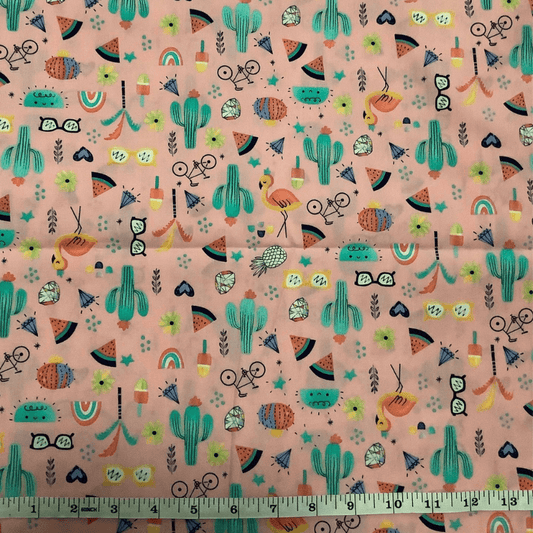 Belleboo Fabric Cacti and Flamingos on Pink