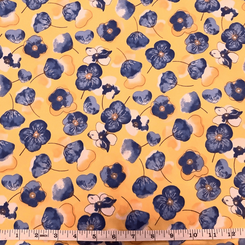 Belleboo Fabric Florals Anemone Blue on Yellow