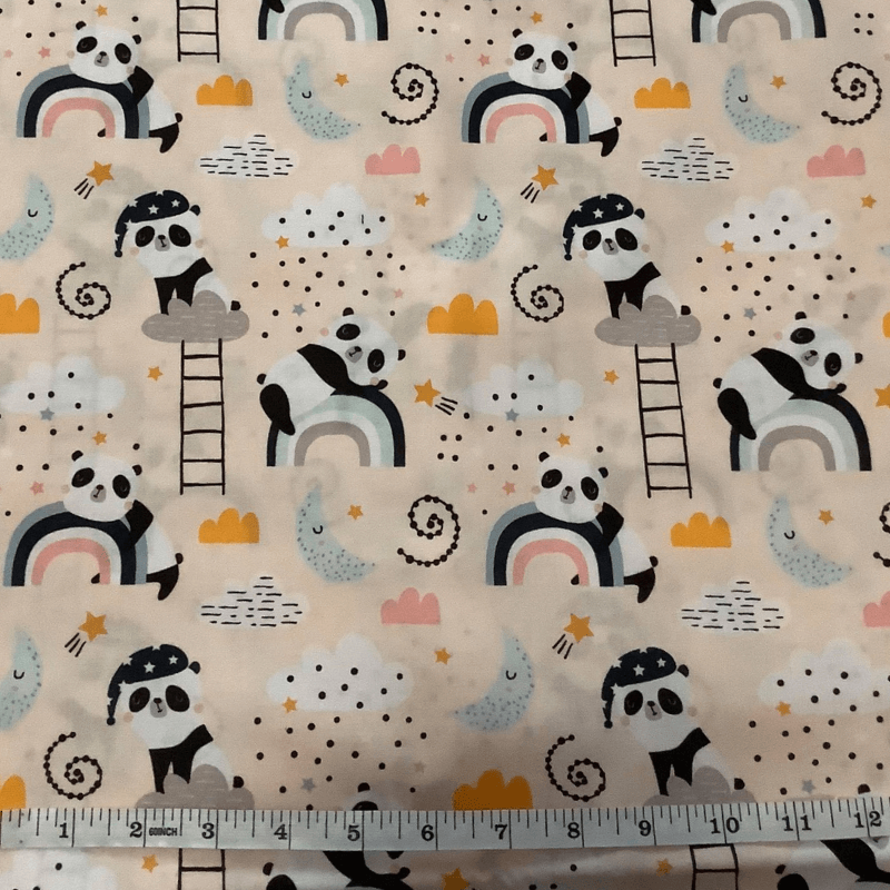 Belleboo Fabric Panda Goodnight Panda Bear on Pale Peach