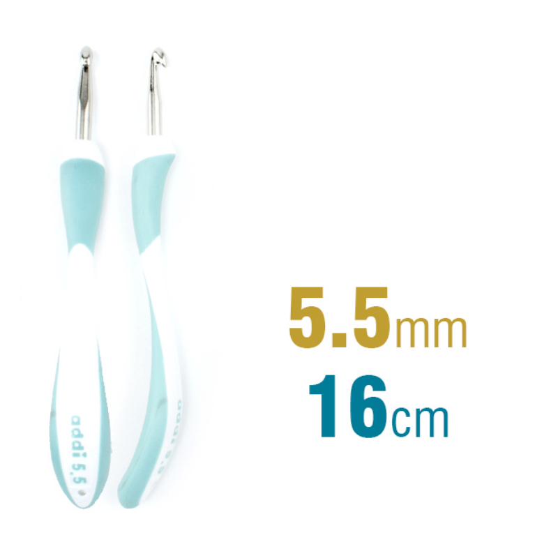 This is a crochet hook to love! The ergonomic Addi Swing Crochet Hooks have just a hint of flexibility and fit right into the curve of the hand to allow for a more comfortable practise. With Addi Swing Hooks you can say good-bye (and good riddance!) to cramped fingers forever.