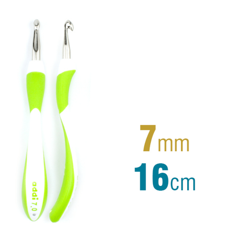 This is a crochet hook to love! The ergonomic Addi Swing Crochet Hooks have just a hint of flexibility and fit right into the curve of the hand to allow for a more comfortable practise. With Addi Swing Hooks you can say good-bye (and good riddance!) to cramped fingers forever.