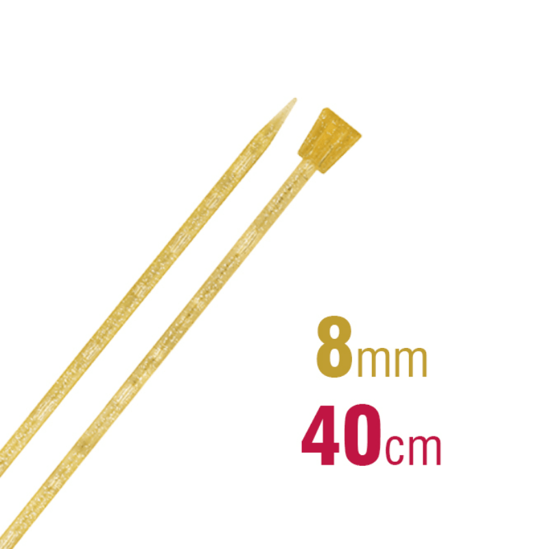 Add some glitz to your needle collection with the gold glitter Addi Champagne/Gold Knitting Needles! These needles are made of plastic and are ideal for persons who are allergic to nickel. While knitting with thicker yarns, the needles must remain lightweight and pleasant.