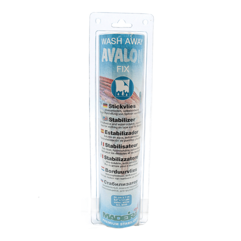 A non-woven stabilizer that is water-soluble. With a peel-off paper backing, it's self-adhesive. Lace, collars, cuffs, pockets, ribbon weaving, and any other craft that is too little or odd-sized to the hoop.