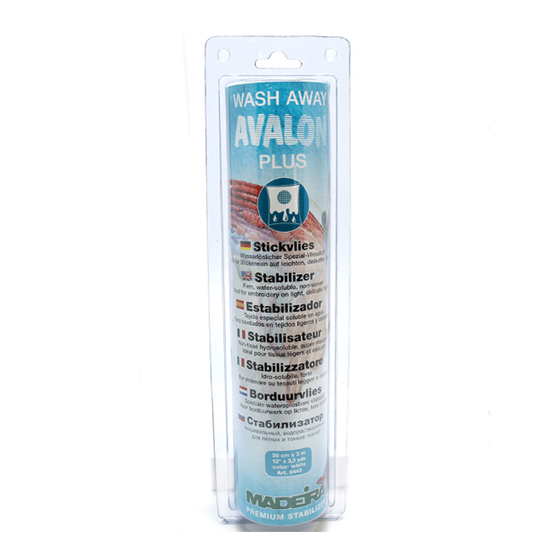 Madeira Avalon Plus is a robust wash-away stabilizer with non-woven fabric strength. Dissolves completely in warm water, leaving no residue and putting no strain on your delicate needlework.