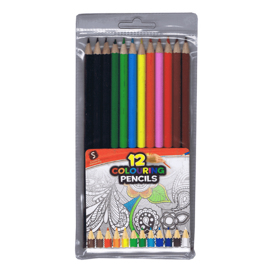 12 colouring pencils in a plastic sleeve. We all love to doodle and scribble, ever since cavemen first scribbled on walls, and having a set of 12 quality coloured pencils will help you discover your inner artist!