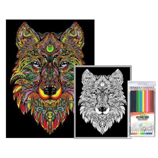 Colourvelvet Flocked Poster Art Wolf - Colour your masterpiece with forgiving black velvet outlines. Super easy and fun to do, let your creativity shine.