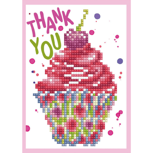 The Diamond Dotz Cup Cake Thank You Kit comes with everything you need to finish the project. It's simple, quick, and enjoyable to do!