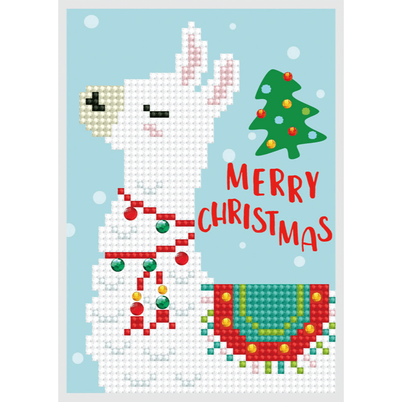 The Diamond Dotz Merry Christmas Llama Embroidery Facet Art Greeting Card Kit comes with everything you need to finish the project. It's simple, quick, and enjoyable to do!