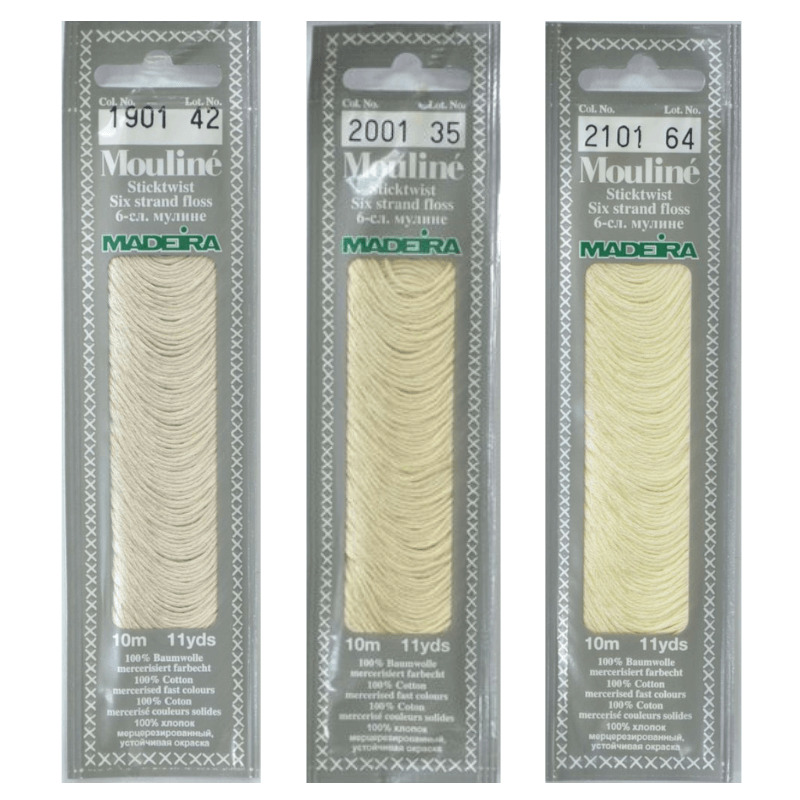 Madeira Mouline Cotton Hand Embroidery Floss Thread in a Packaging 1901 to 2414 - This finest of all cotton is carefully wound into spirals and placed in a smart protective blister pack which, unlike a traditional skein, keeps the Madeira Mouline tangle-free and dust-free at all times.