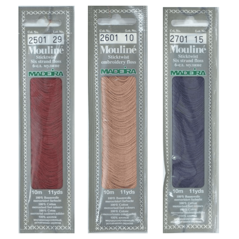 Madeira Mouline Cotton Hand Embroidery Floss Thread in a Packaging - This finest of all cotton is carefully wound into spirals and placed in a smart protective blister pack which, unlike a traditional skein, keeps the Madeira Mouline tangle-free and dust-free at all times.