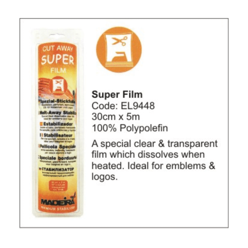 Super Film is a heat-sensitive, translucent plastic-like film that melts when exposed to hot dry iron. Without puckering, it works well on specialized fabrics like satin, velvet, and corduroy.