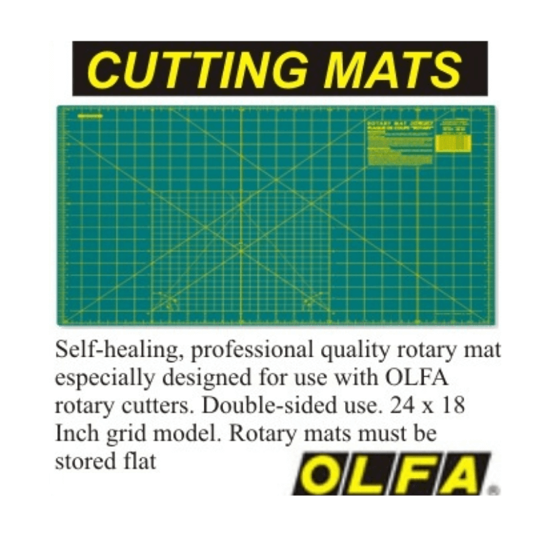 Olfa Self-Healing Cutting Mat Medium Size - Self-healing Rotary Mat - For accuracy and general cutting, one side has a 1" grid while the other side is blank. The mat's 3-layer thickness protects the cutting surface and increases the life of the rotary blades.