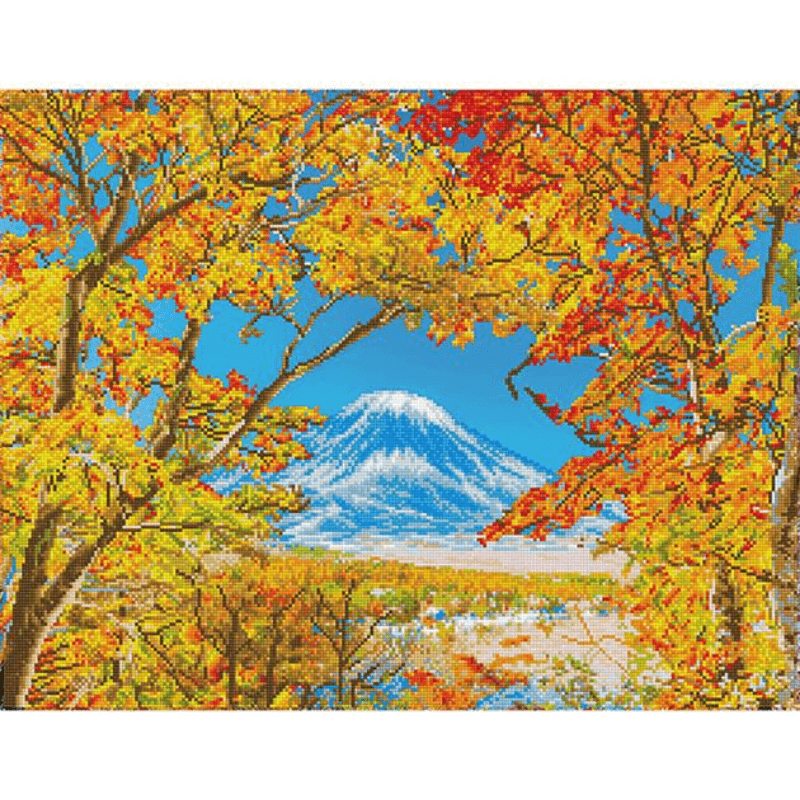 The Diamond Dotz Autumn Mountain 5D Embroidery Facet Art Kit everything to complete the project. It's simple, quick, and enjoyable to do!