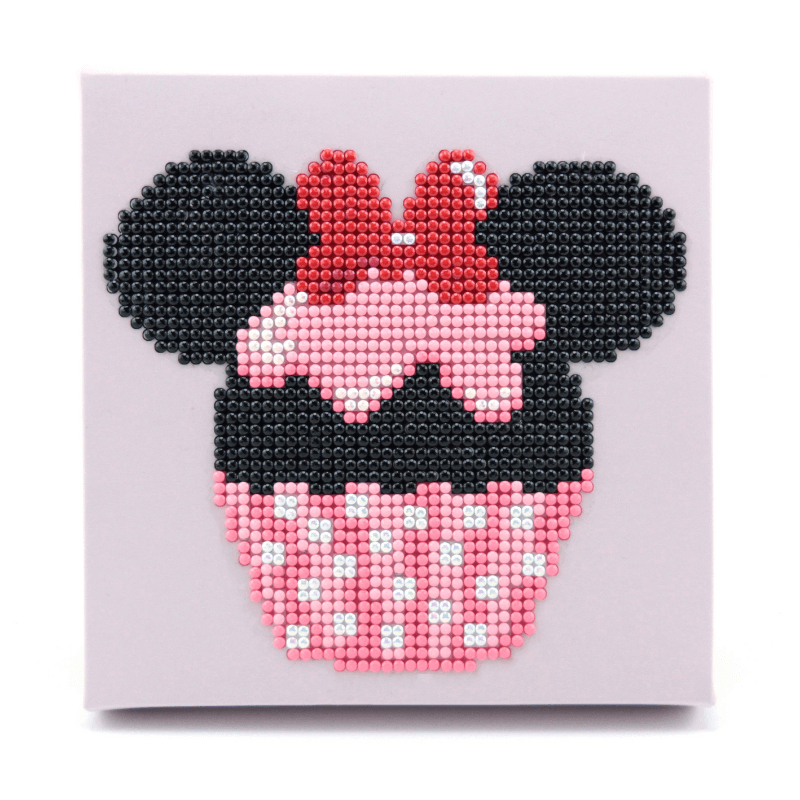 Diamond Dotz® Cupcake Minnie Mouse Box comes pre-folded and ready to hang or sit on your desk.  With the Diamond Dotz Box 15cm x 15cm, you may enjoy the art of diamond dotting while also creating visually appealing decorative artwork.