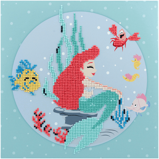 Diamond Dotz® Box Disney Princess Under The Sea comes pre-folded and ready to hang or sit on your desk.  With the Diamond Dotz Box 28cm x 28cm, you may enjoy the art of diamond dotting while also creating visually appealing decorative artwork.