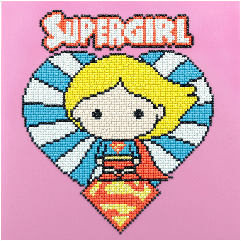 Diamond Dotz® Box Supergirl comes pre-folded and ready to hang or sit on your desk.  With the Diamond Dotz Box 28cm x 28cm, you may enjoy the art of diamond dotting while also creating visually appealing decorative artwork.