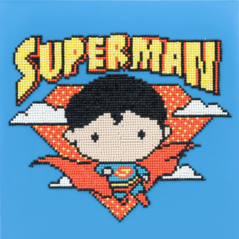 Diamond Dotz® Box Superman comes pre-folded and ready to hang or sit on your desk.  With the Diamond Dotz Box 28cm x 28cm, you may enjoy the art of diamond dotting while also creating visually appealing decorative artwork.