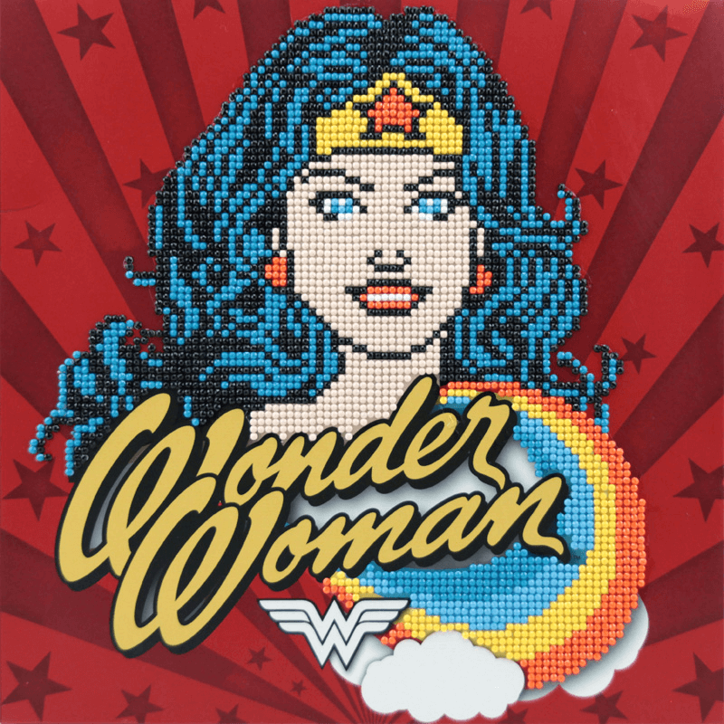 Diamond Dotz® Box Wonder Woman comes pre-folded and ready to hang or sit on your desk.  With the Diamond Dotz Box 28cm x 28cm, you may enjoy the art of diamond dotting while also creating visually appealing decorative artwork.