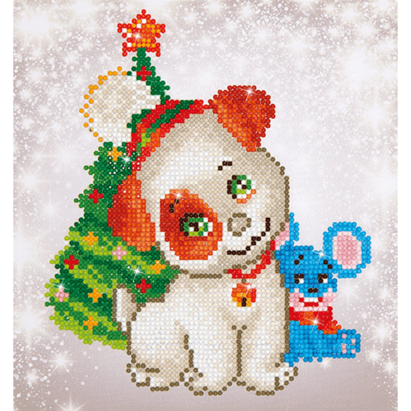 The Diamond Dotz Christmas Pup & Mouse Kit comes with everything you need to finish the project. It's simple, quick, and enjoyable to do!