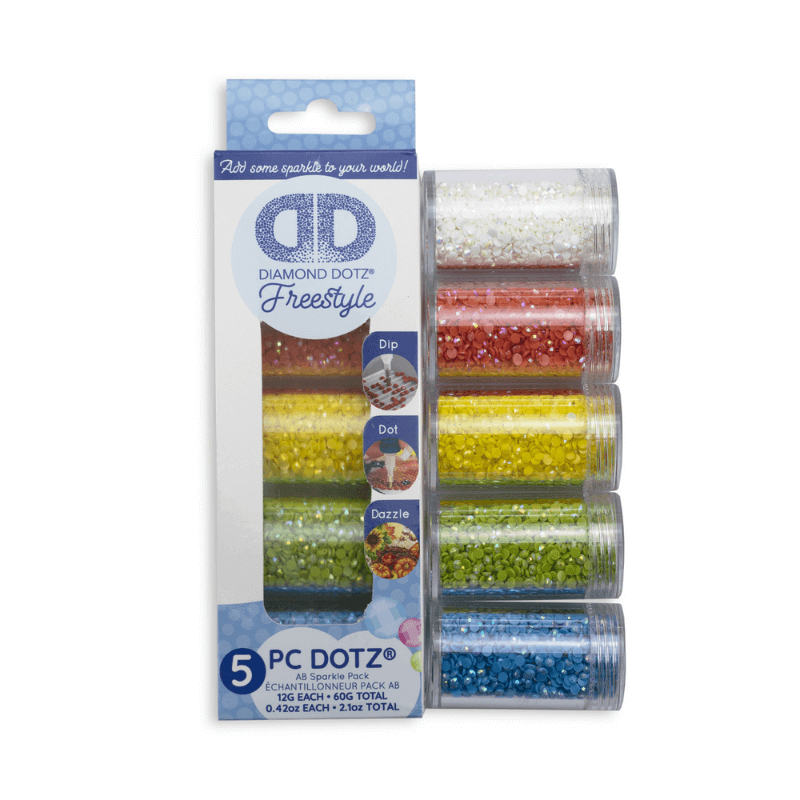 Diamond Dotz Freestyle Gems have a beautiful shimmery effect. Scratch-resistant resin dot gems feature 13 facets for a diamond-like appearance.