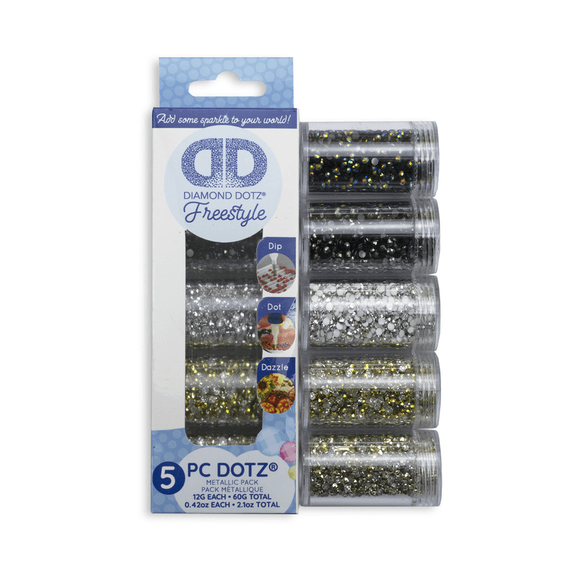 Diamond Dotz Freestyle Gems have a beautiful shimmery effect. Scratch-resistant resin dot gems feature 13 facets for a diamond-like appearance. 