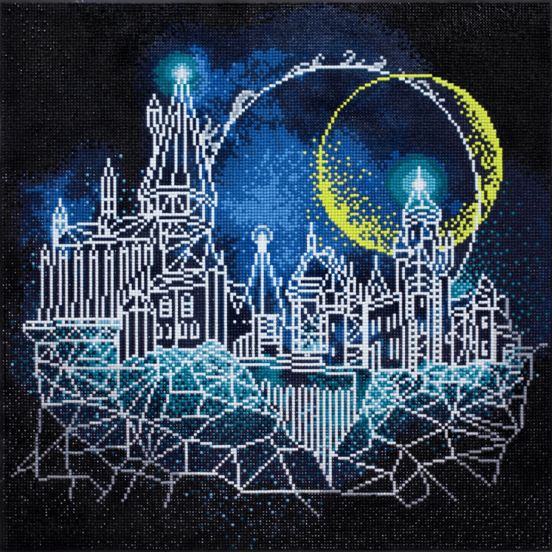 The Diamond Dotz Harry Potters Moon Over Hogwarts Kit comes with everything you need to finish the project. It's simple, quick, and enjoyable to do!