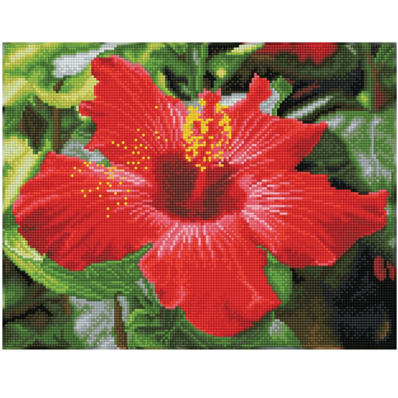 The Diamond Dotz Squares Hibiscus in Bloom Diamond Painting Kit, Pre-Framed, FULL DRILL Complete Coverage.