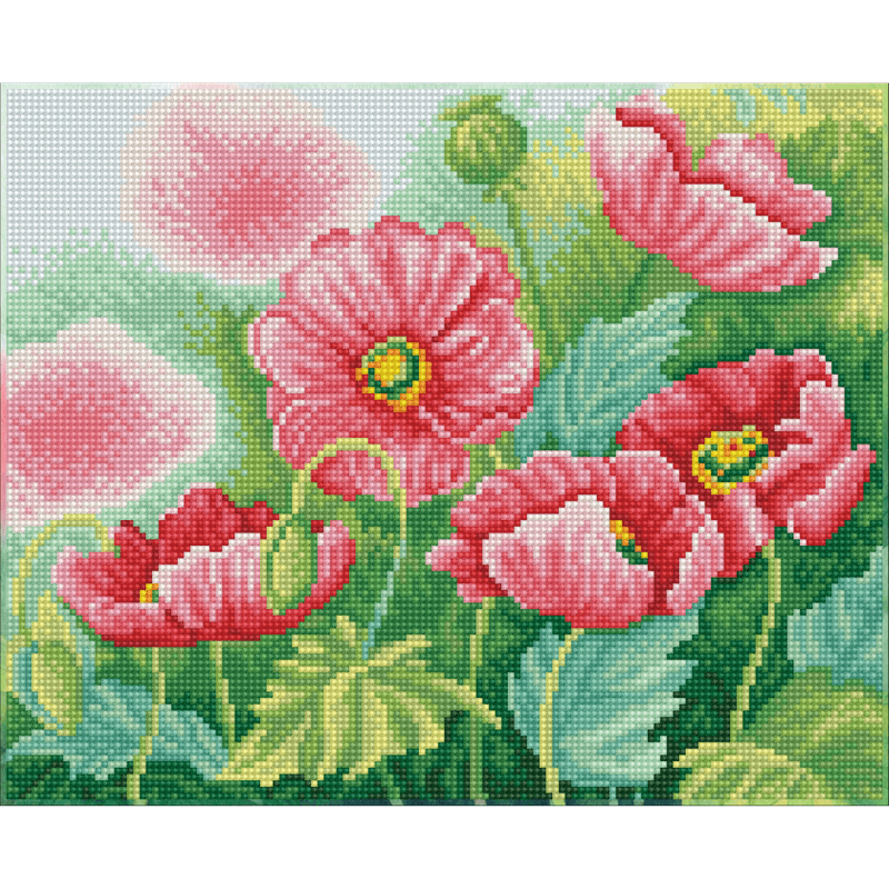 The Diamond Dotz Squares Watercolour Poppies Diamond Painting Kit, Pre-Framed, FULL DRILL Complete Coverage.