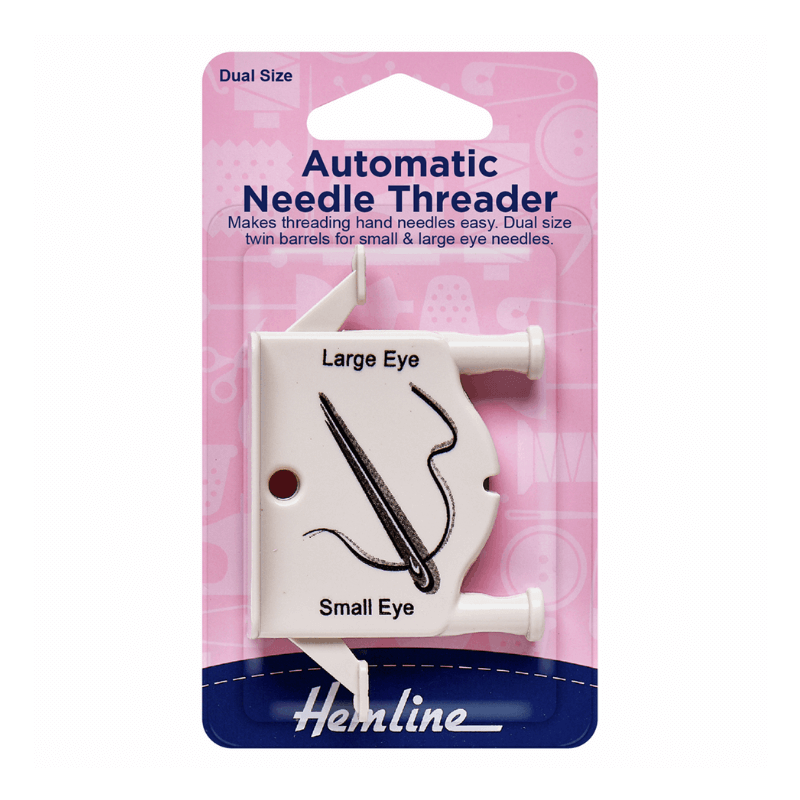 Threading hand needles is simple with this device. For small and large eye needles, twin barrels in two sizes are available.